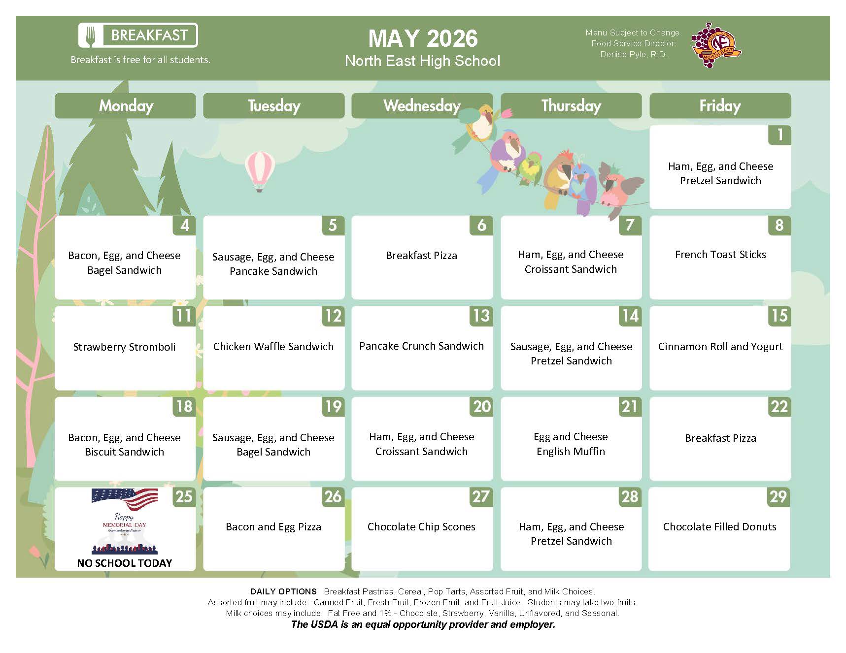 NEHS May Breakfast Menu